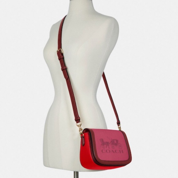 Coach Saddle In Colorblock With Horse And Carriage Crossbody Bag Violet Multi - Picture 4 of 11